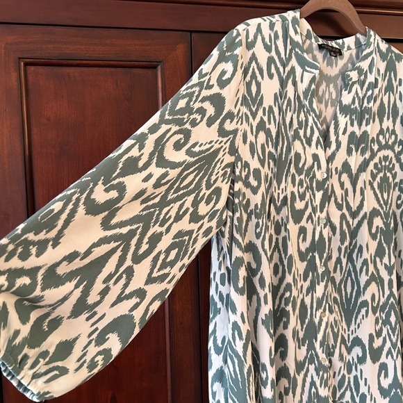 New Rachel Zoe Size XL Green White Dress Long Sleeve V-Neck Knee Length Tiered - Picture 4 of 11